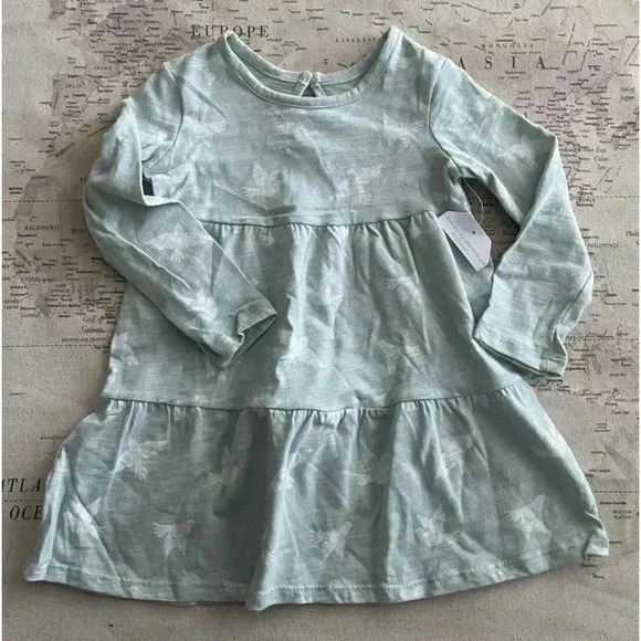🆕Little Co. Green Tiered Dress Dove Pattern - Picture 1 of 4